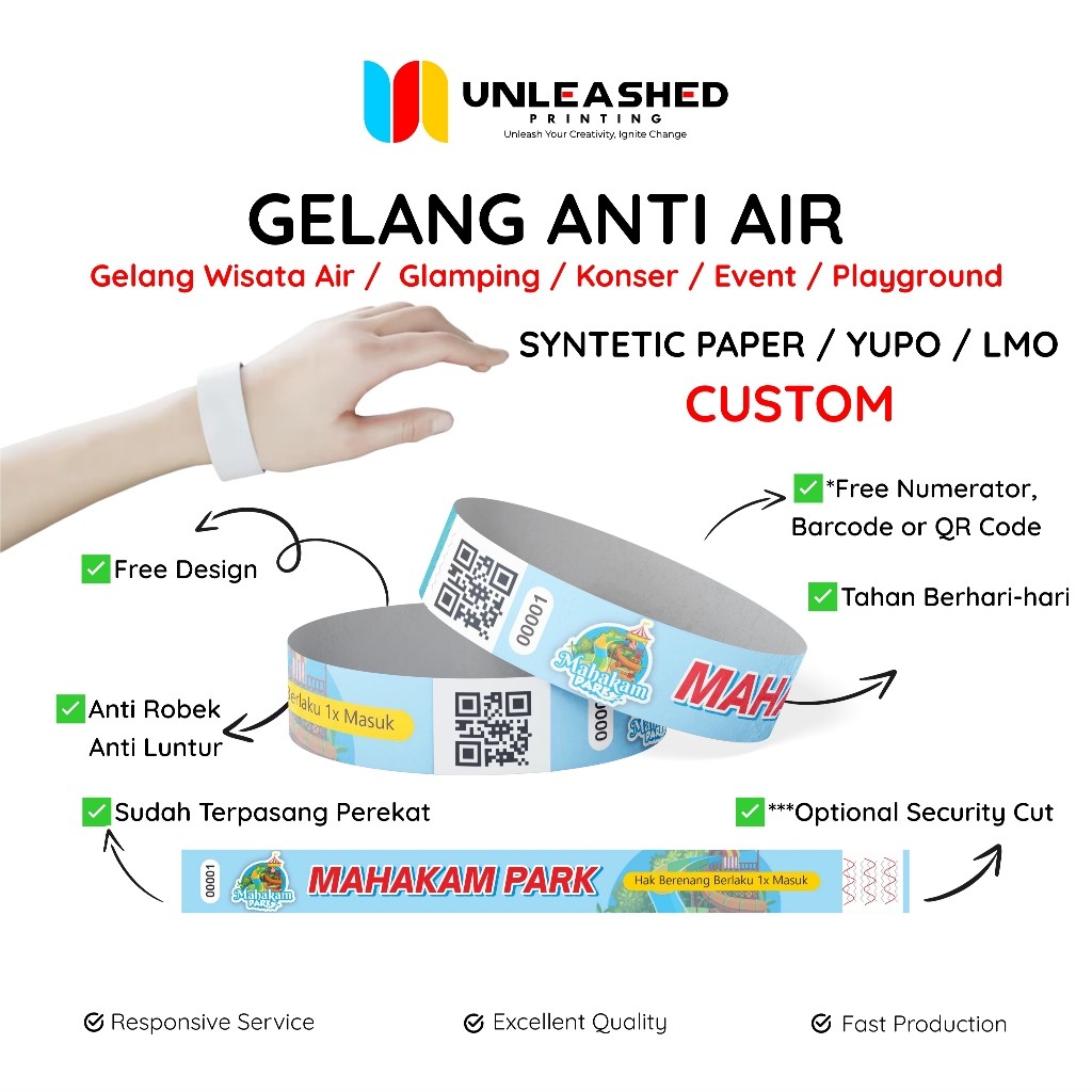 

Gelang Anti Air Custom | Gelang Wisata Air / Glamping / Konser / Event / Playground | Custom Wristband