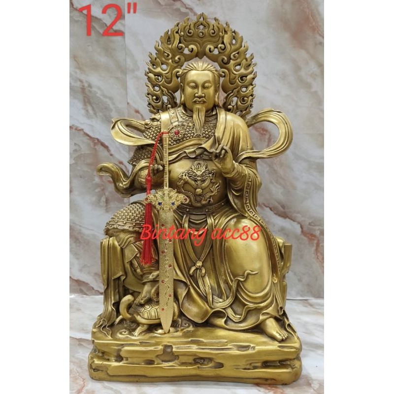 patung dewa hian tian shang ti/ siong te kong - 12inch - kuningan - m24