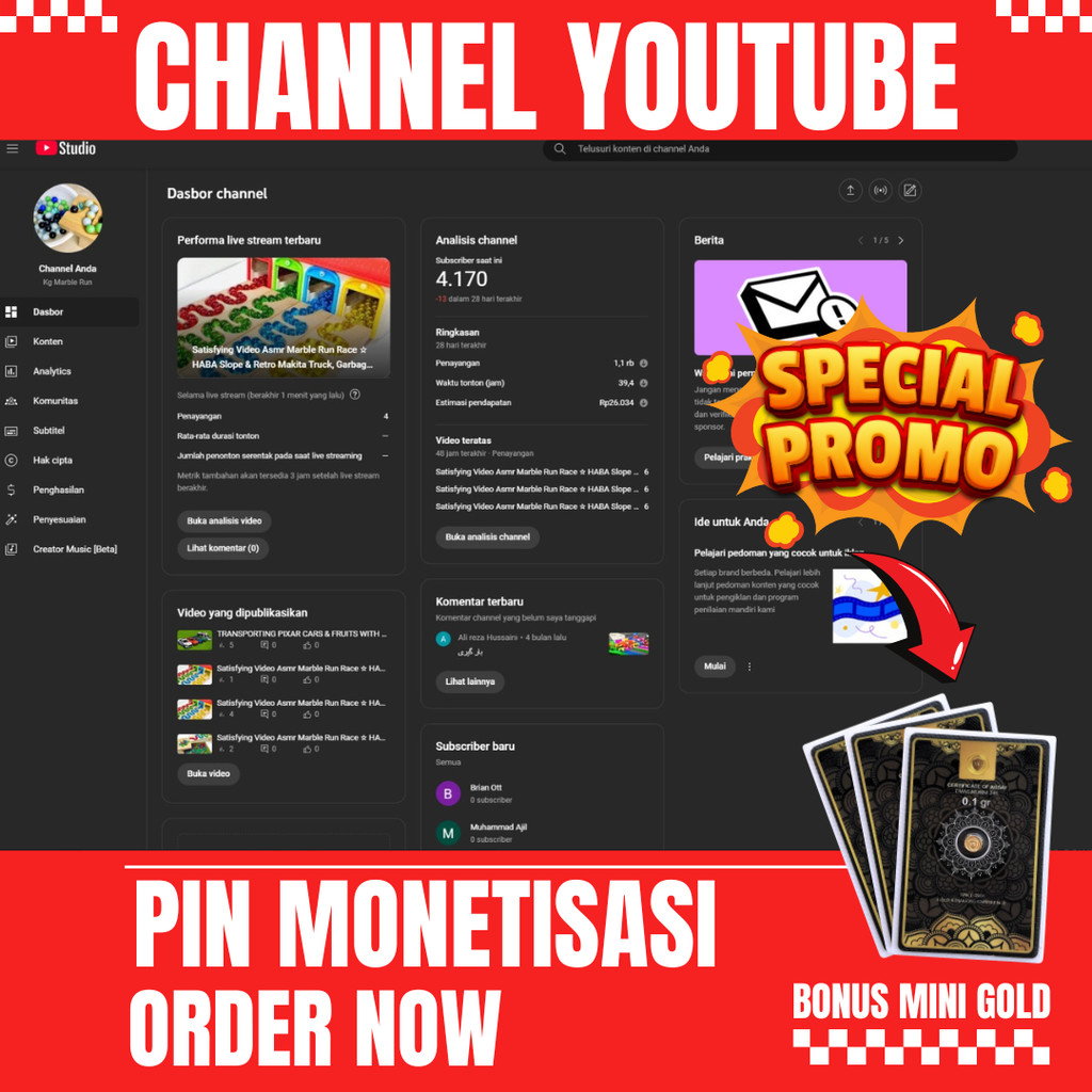 CHANNEL YOUTUBE MONETIASI SUDAH PIN