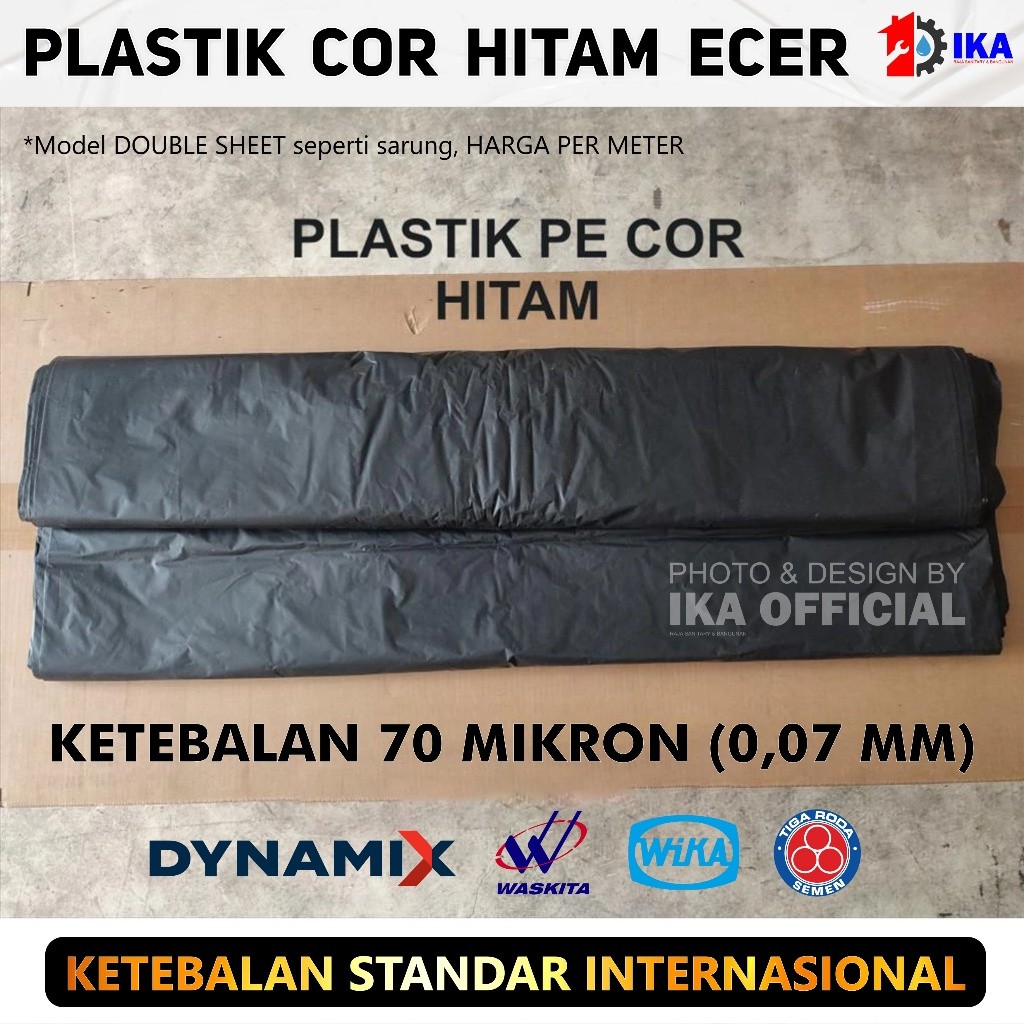 Plastik Cor Hitam PE Meteran Tebal 60 Micron Packing Kantong Terpal