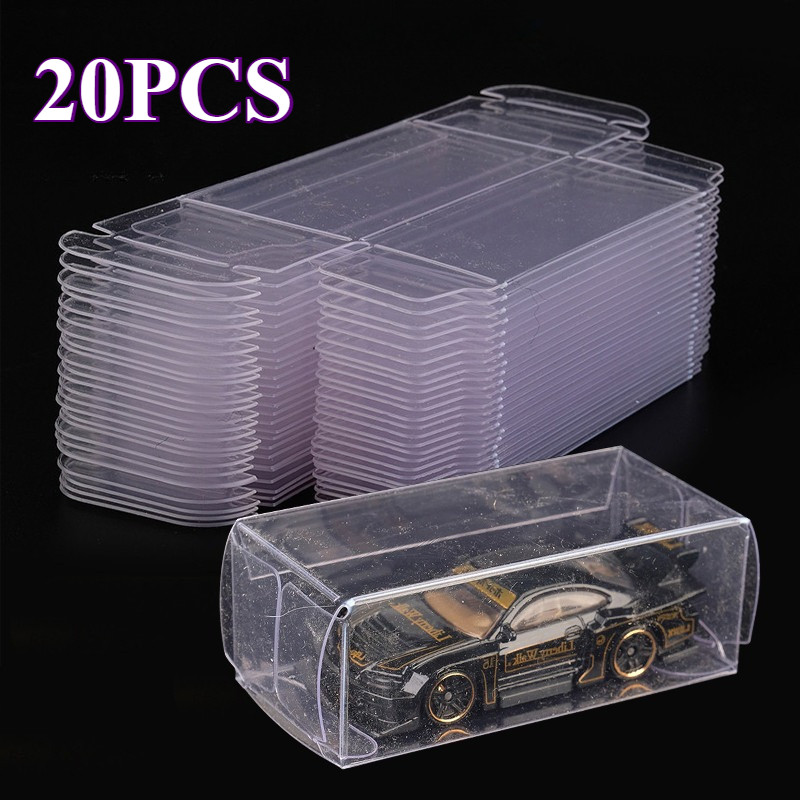 

20Pcs Kotak Koleksi Hot Wheels Rak Mainan PVC Transparan untuk Display Diecast Pelindung Debu