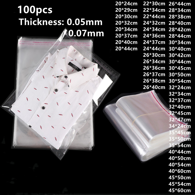 

100pcs Clear Plastic Bag Food Gift Packaging Self Adhesive Bag Candy Cellophane T-Shirt Clothing Shoes Waterproof Storage Pouch