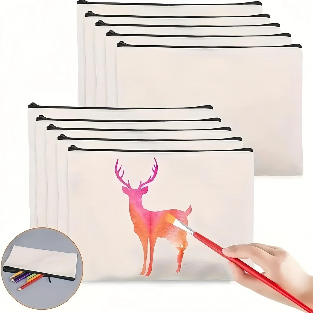 

5-piece blank canvas zipper bag bulk, makeup bag pencil box, for cosmetics and DIY handicrafts, Independence Day
