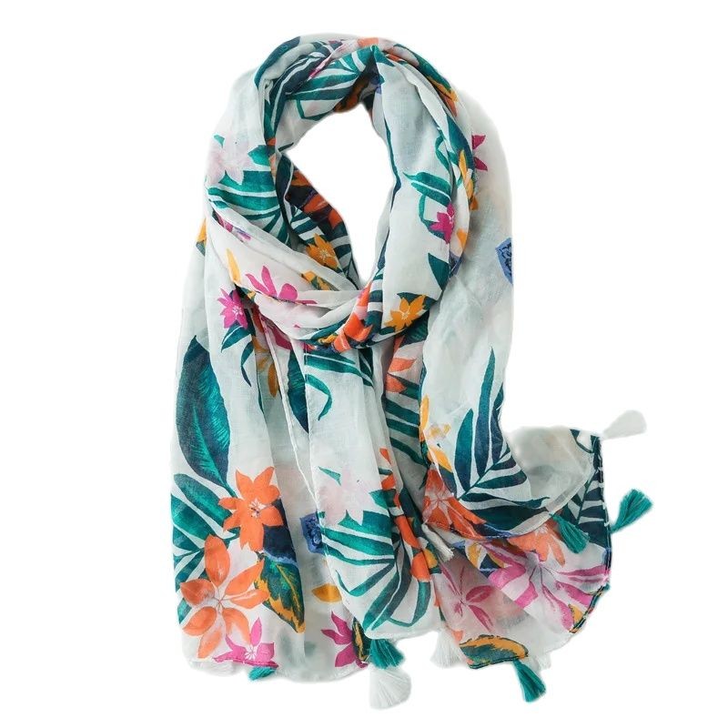 Golexury Summer Beach Scarves Viscose Shawl Tropical Print Beach Dress Top Green Leaf Scarf for Wome