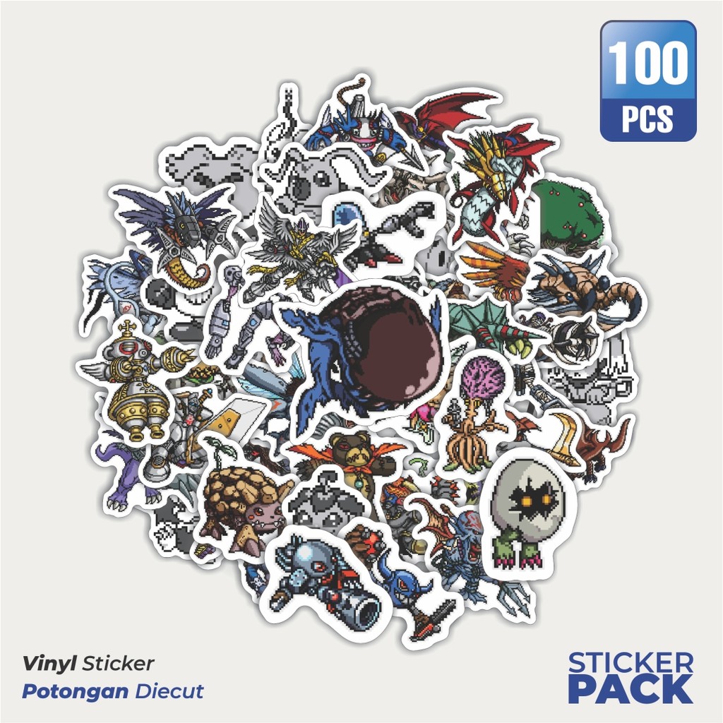 

100 PCS STIKER Stiker Pixel Digimon V72 Waterproof Aesthetic- Untuk Laptop, Motor, dan Helm - Paper Stationery Pack