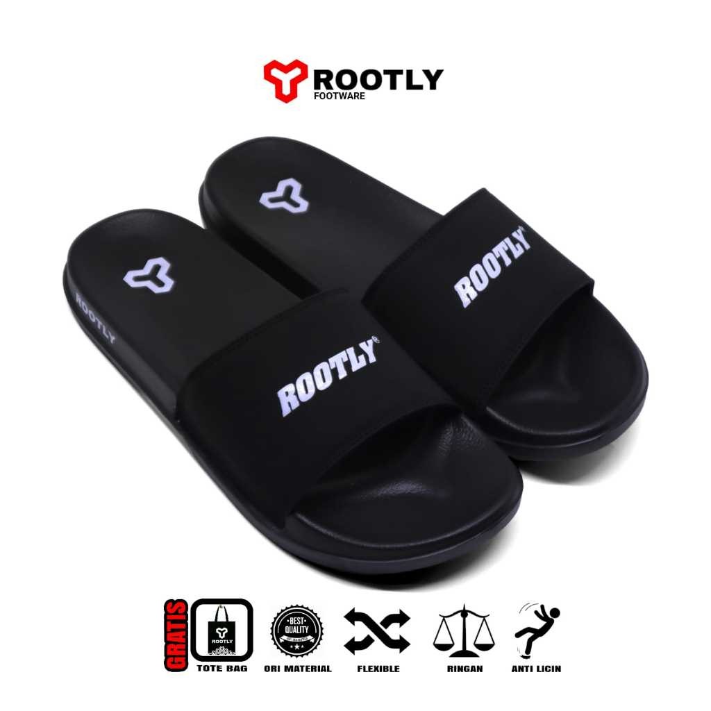 

PROMO Rootly - Sandal Selop Wanita Pria dan junior Black White Pui Sintetis