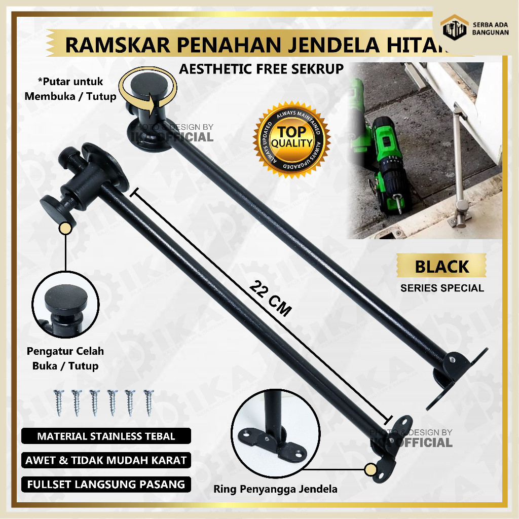 SAB Ramskar Putar Hitam Silver Putih / Hak Angin / Lamskar Jendela / Penahan Jendela Awet Bagus Mura