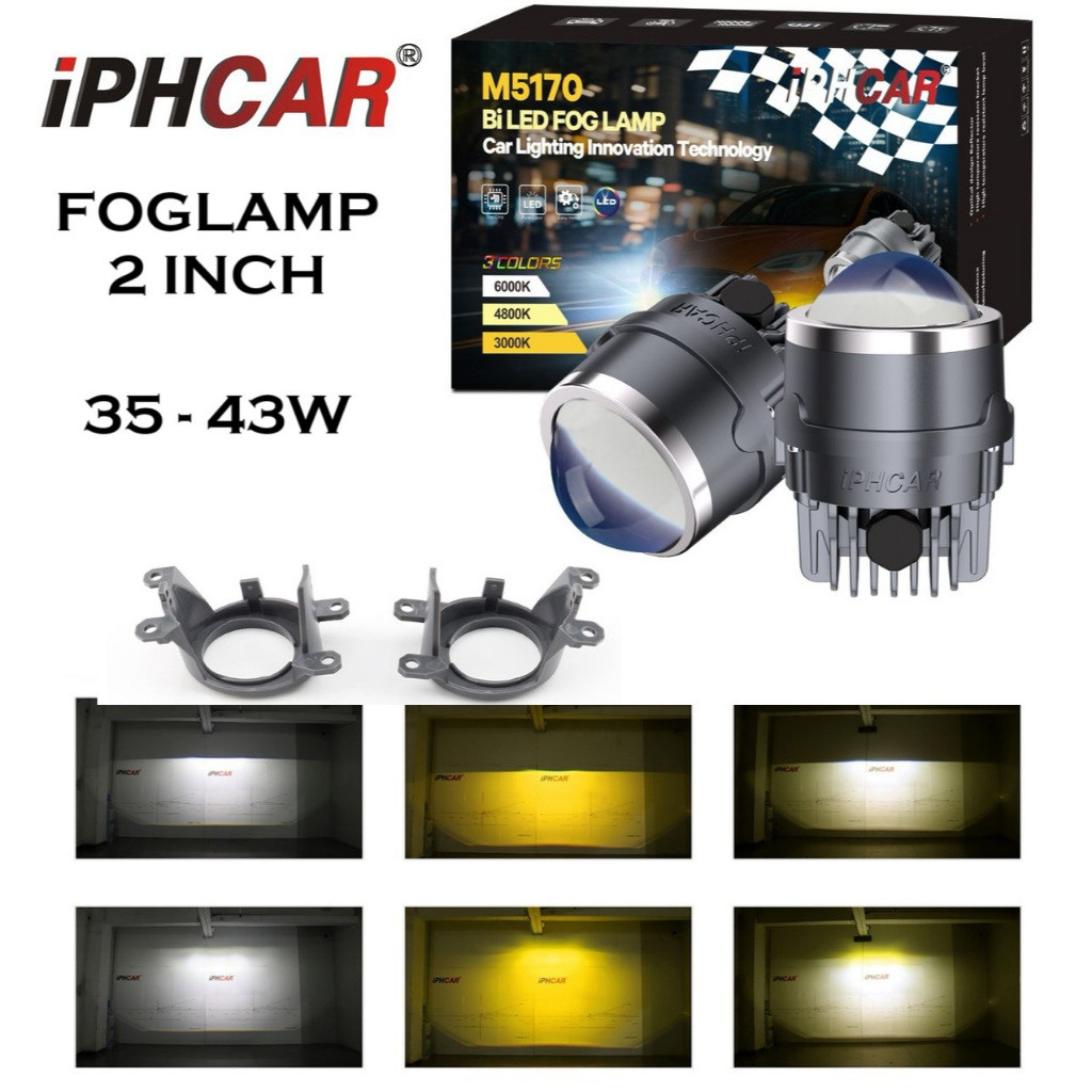 M5170 IPHCAR Lampu biled Foglamp Fog lamp kabut 2 inch 2" LED laser 3 warna 3 color mobil universal 