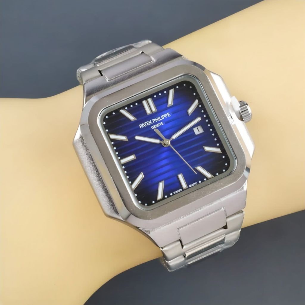 Jam Tangan Fashion Pria Patek Philip Super Premium Tanggal Aktif Model Strap Rantai Elegan- FW