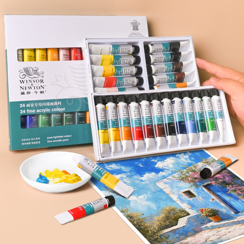 

WINSOR＆NEWTON Acrylic Paint Set 12/18/24/36 Colors x10ml, Perfect for Canvas, Wood, Fabric, Leather, Cardboard, Paper Academy
