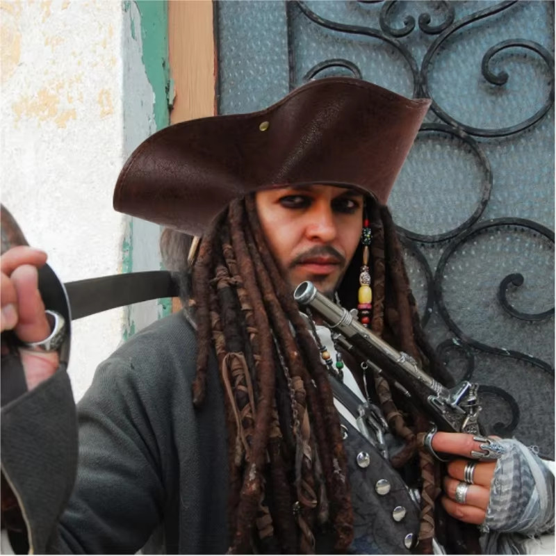 Role playing Pirate Hat Brown Leather Cowboy Hat Performance Caribbean Pirate Captain Jack Sparrow R