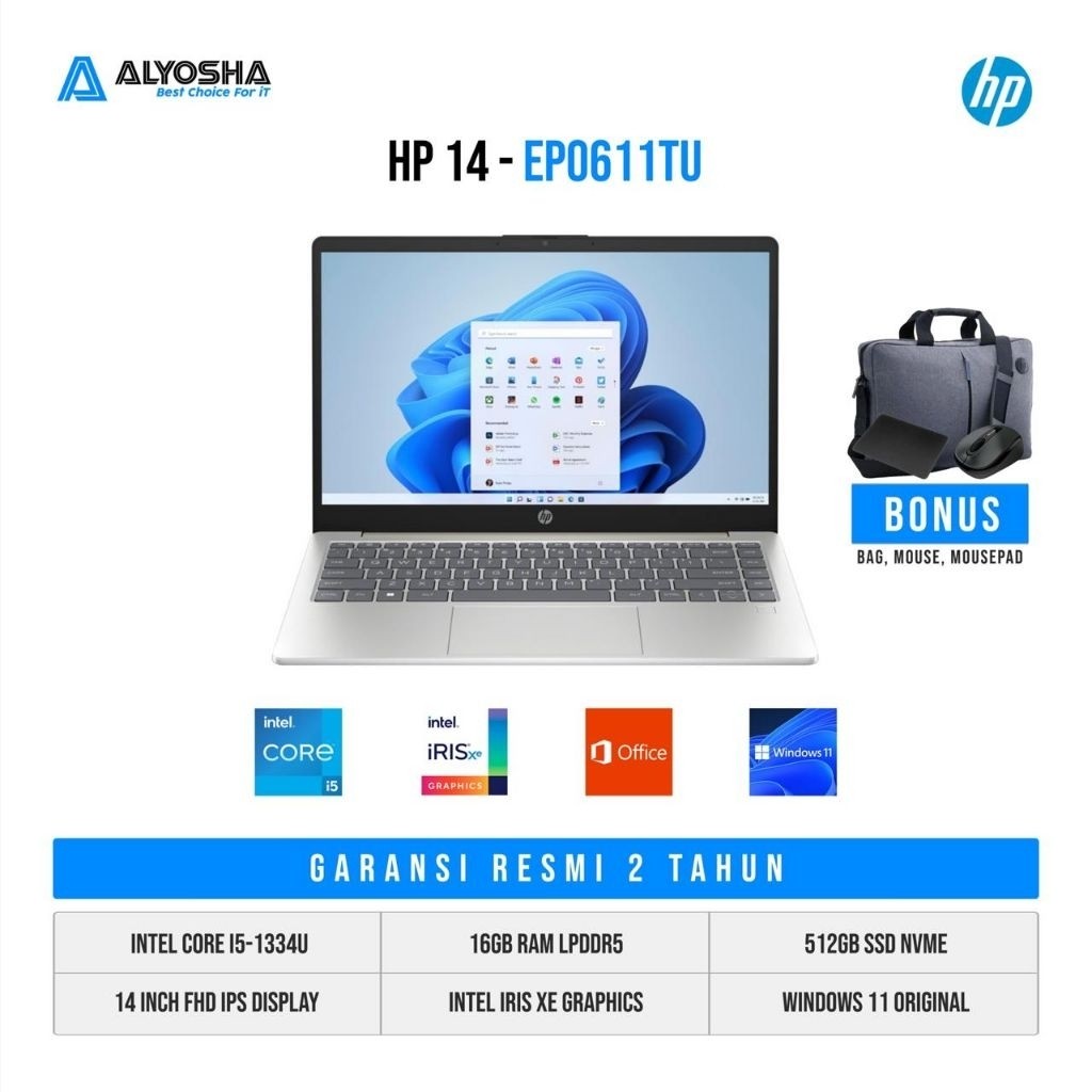 HP Laptop 14-ep0611TU/Intel Core i5-1334/16GB/512GB SSD/14inch FHD/Win 11 Home+OHS 2021+M365-Silver