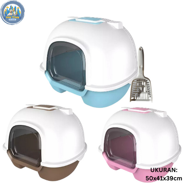 LITTER BOX DENGAN TUTUP DAN SEKOP - LITTER BOX KUCING - KOTAK PASIR KUCING