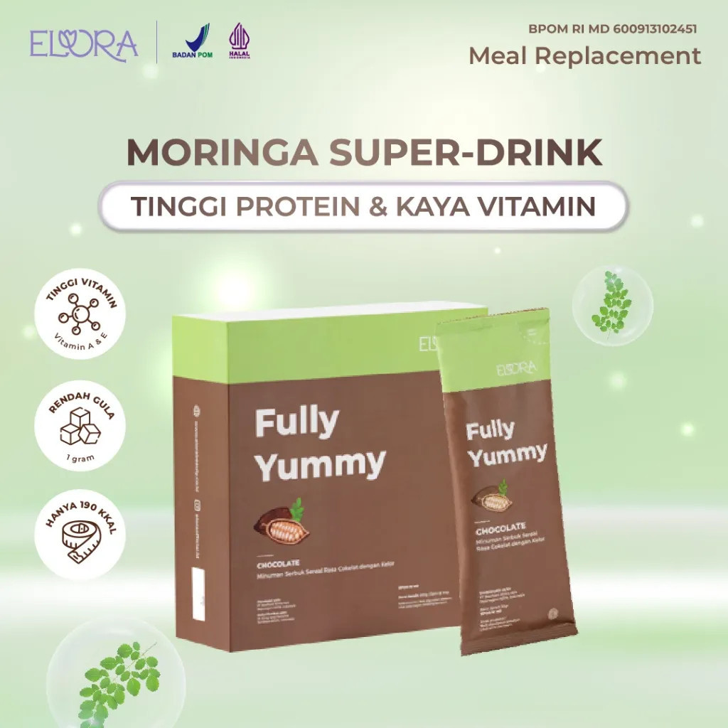 ELORA Moringa Super Drink Tinggi Protein Meal Replacement Susu Sereal Rasa Coklat Pengganti Sarapan 