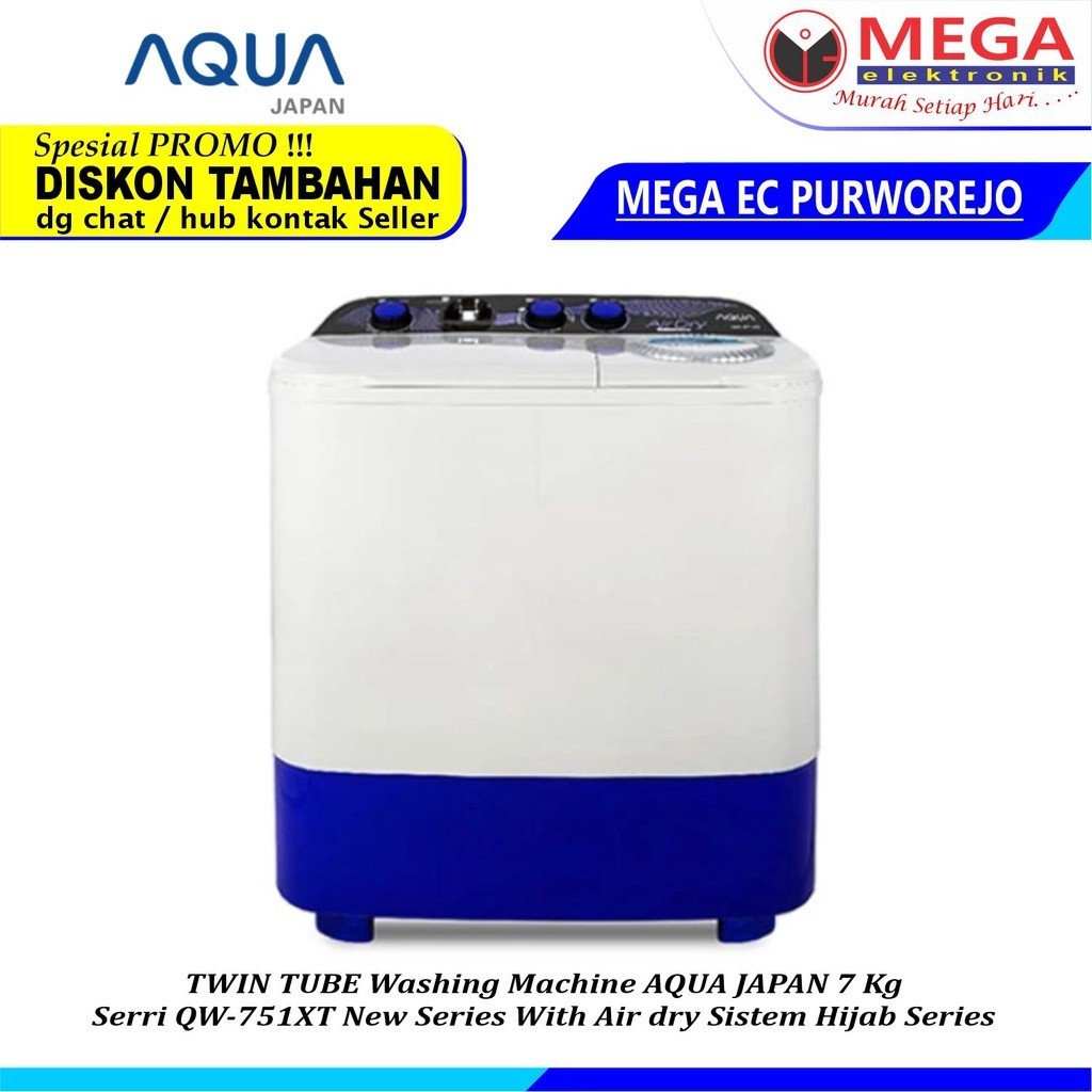 MESIN CUCI 2 TABUNG AQUA QW-751XT / QW 751 XT / QW751XT KAPASITAS 7 KG