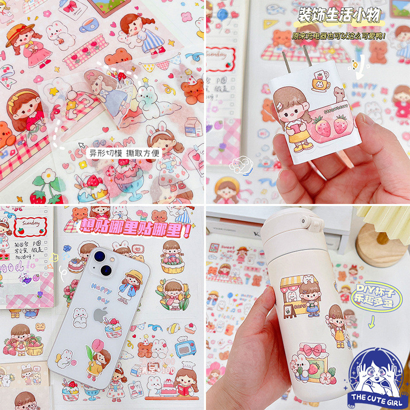 Gadis manis Stiker 24pcs/Kartun Lucu tahan air tas stiker akun tangan stiker set bahan akun tangan D