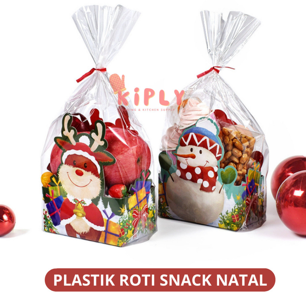 Plastik Roti Snack Natal/Plastik Bingkisan Souvenir Natal + Paper + Kawat Pengikat / Plastik Kue Ker