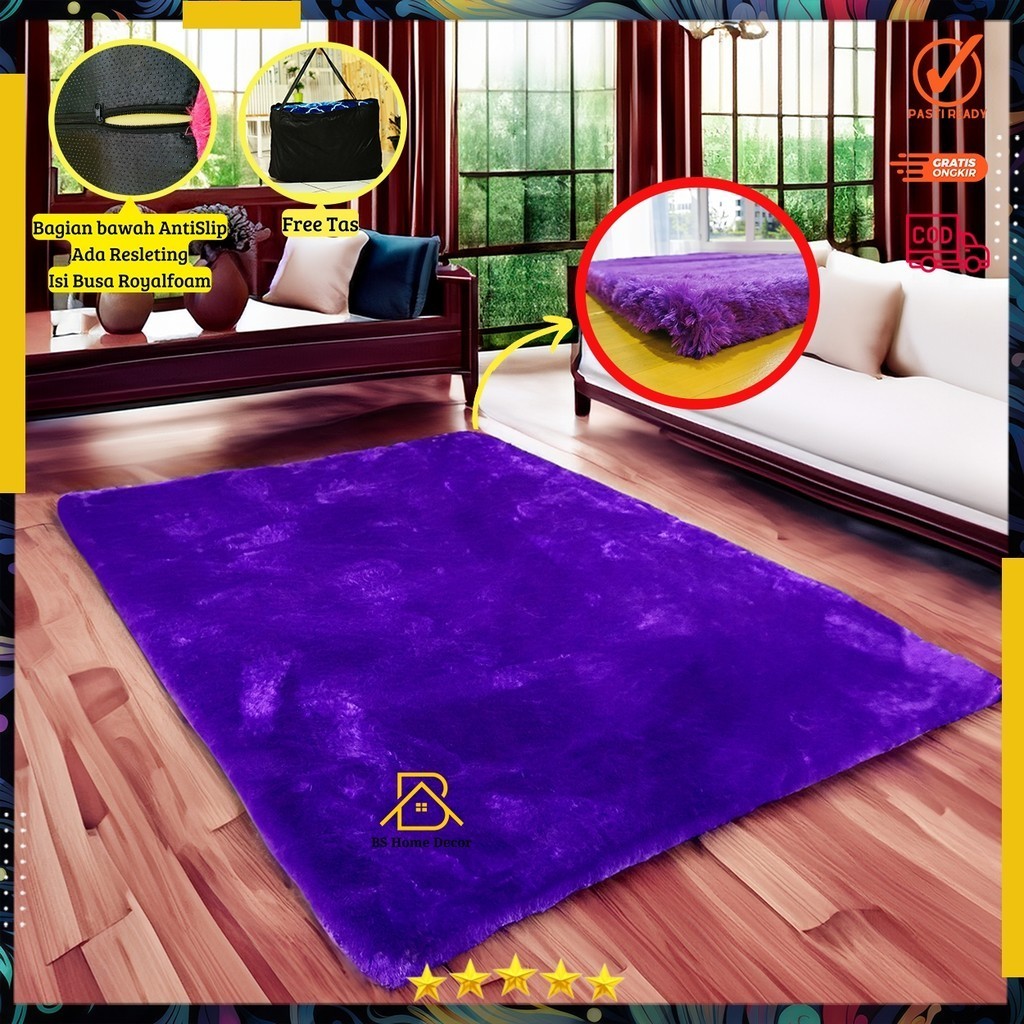 Karpet bulu Rasfur Anti Slip Uk Panjang 2 meter Lebar 1.2 meter Tebal 4,5cm