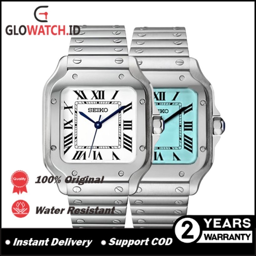 Jam Tangan Pria Seiko Mod Santos Automatic NH35 / NH-35 Stainless Steel Strap Original (Garansi 2 ta