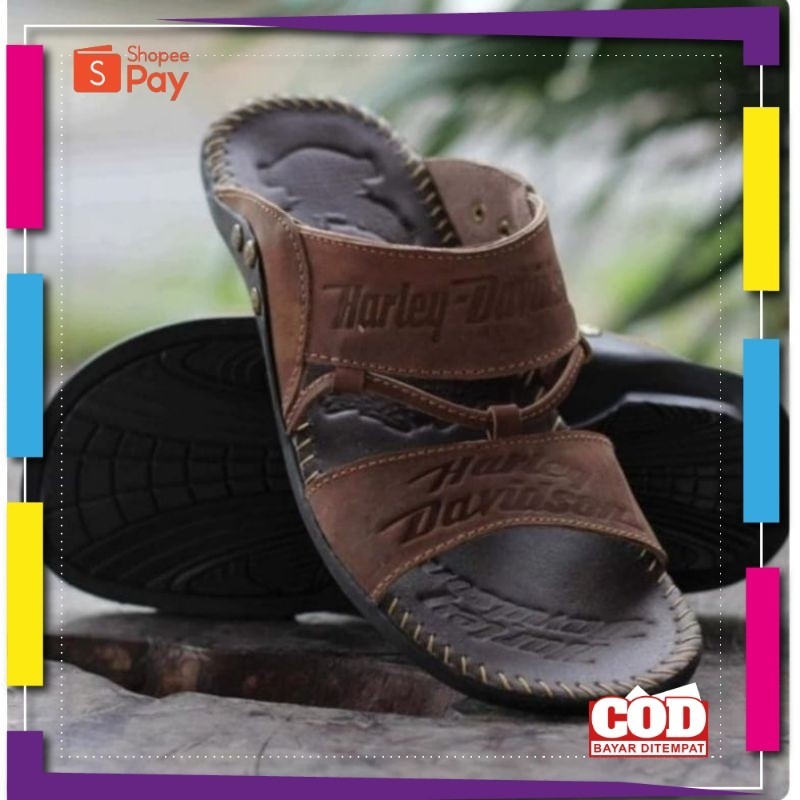 [PREMIUM ORIGINAL] CUCI GUDANG SANDAL SLOP KULIT SAPI ASLI HURLEY DAVIDSON