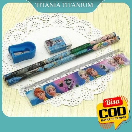 

TITANIA [COD]. SET ALAT TULIS PENSIL, PENGGARIS, PENGHAPUS ANAK 5 in 1 KARAKTER LUCU - untuk anak laki-laki dan perempuan.