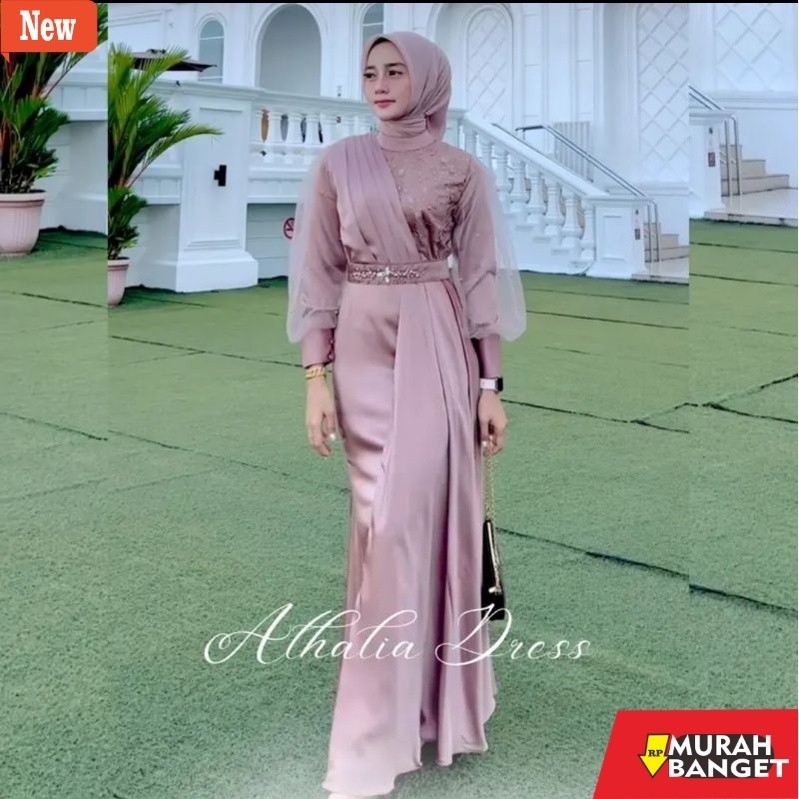 gamis kekinian tahun 2024 BATIK EXPRESS - Gamis Brukat Maxi Dress Auliya Lengan Panjang Baju Kondang