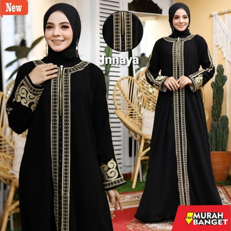abaya shopee haul 2024 Abaya turkey gamis hitam dress arab bordir renda dubai