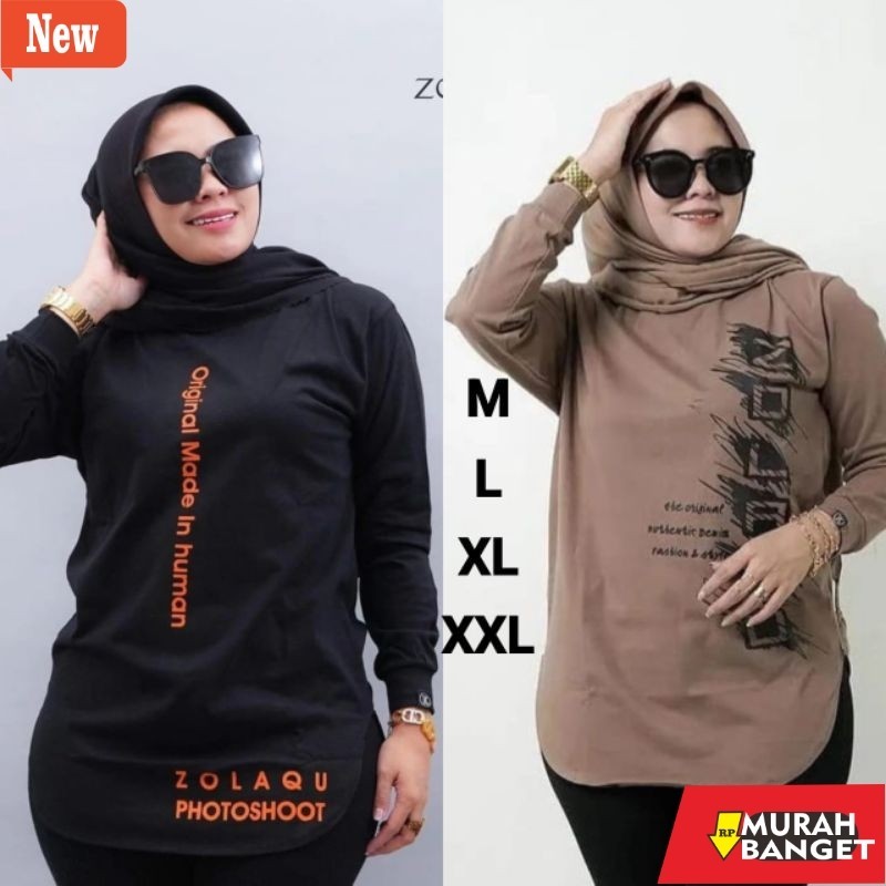 Kaus basic korea jumbo yg lagi viral- Kaos Semi Tunik Lengan Panjang Zolaqu COTTON COMBED 24S Zolaqu