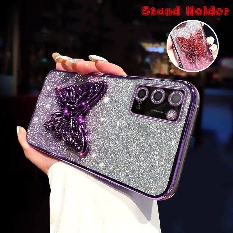 New Phone case Samsung Galaxy A03s A03 A03 Core A02s Back Cover with Cute Butterfly Stand Luxury Sli