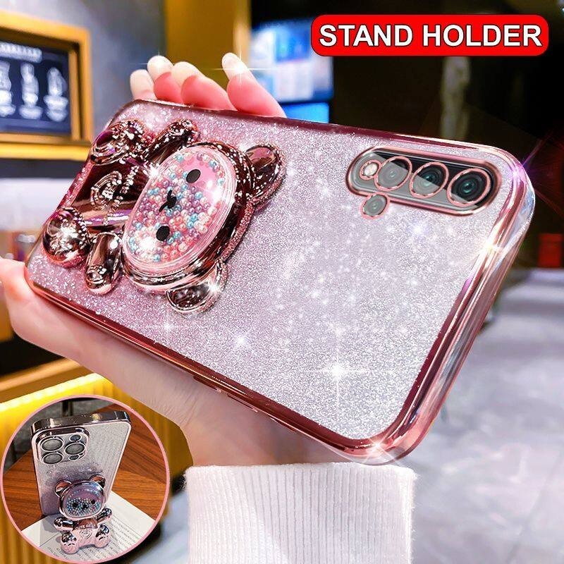 For Huawei Nova 5T Nova 4 Nova 4e Nova 3 Nova 3i case Cute 3D Bear Stand Holder Luxury Slim Gradient