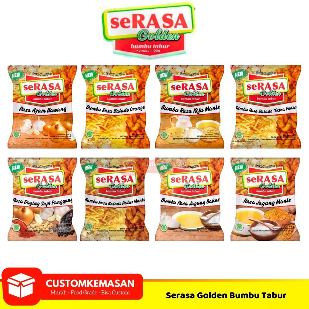 

Serasa Golden Bumbu Tabur 100gr / Bumbu tabur shihlin / bumbu tabur snack makaroni / bumbu keripik / cabe bubuk perasa seasoning powder / Bumbu Tabur Kentang