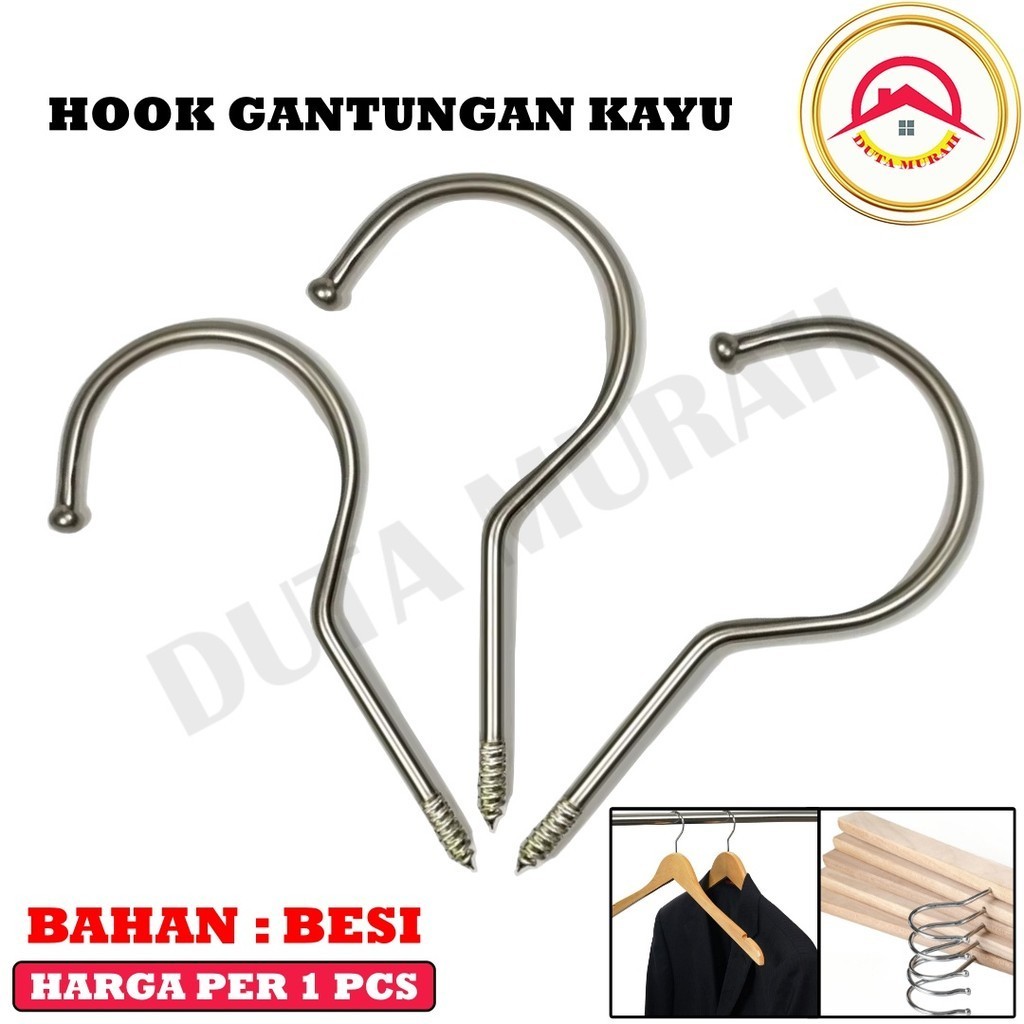 Hook Hanger Kayu Besi Huk Hanger Kayu Silver Kait Hanger Kayu Cantolan Hanger Kayu Hook Kawat