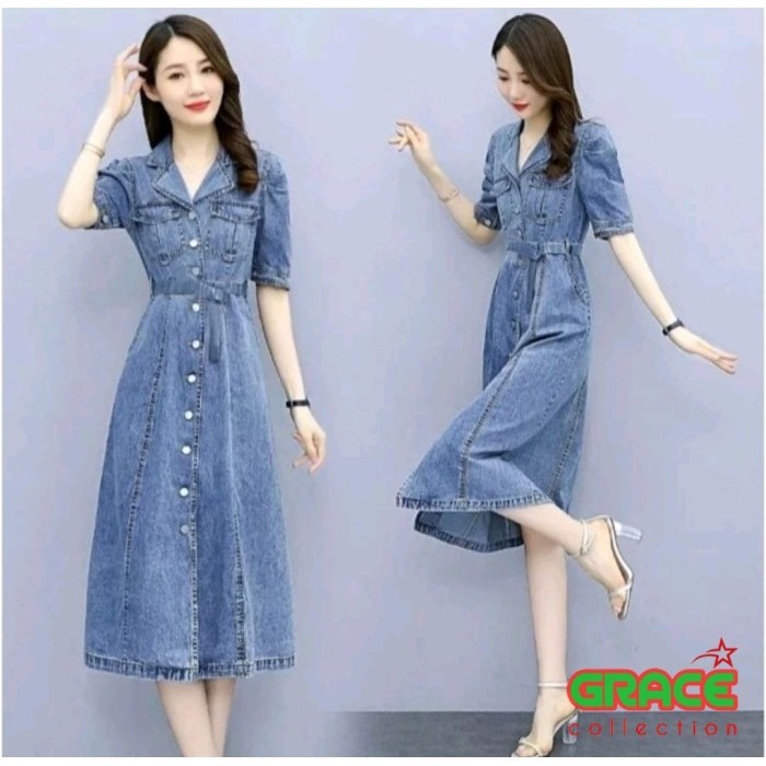 REAL Midi Jeans Dress Iloha / Denim Dress / Kasual Korea Style Dress Modis Style Gracecoll
