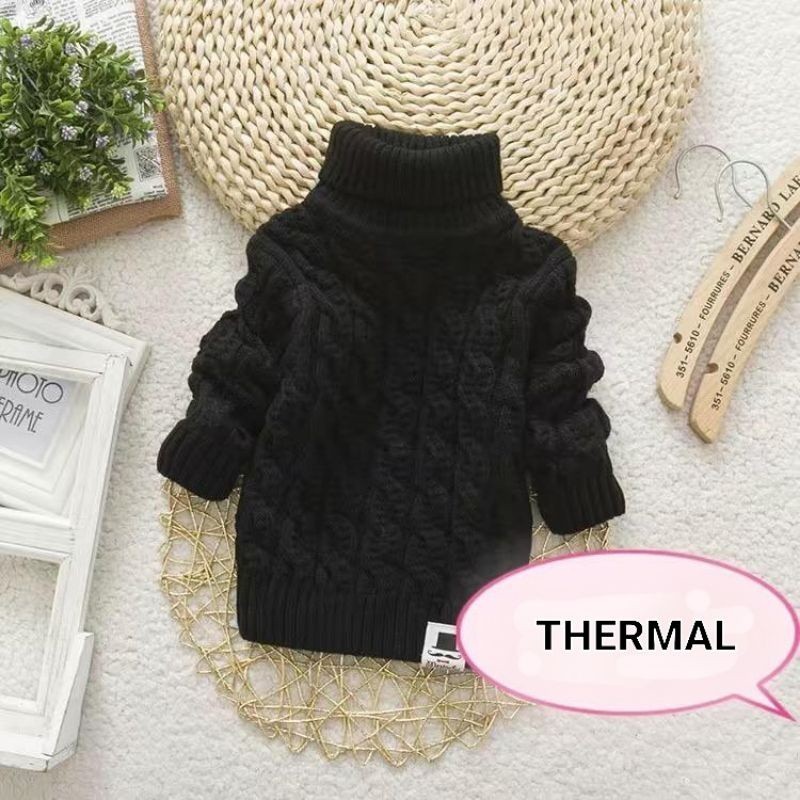 KIDS PREMIUM WINTER THERMAL KNIT TURTLENECK SWEATER TOP CASHMERE BAJU RAJUT SWITER ANAK LAKI PEREMPU