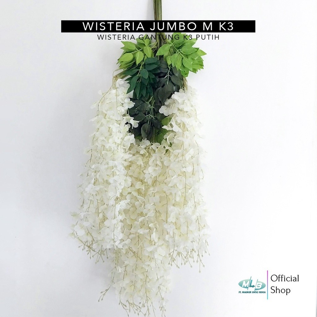MLB Wisteria Jumbo Panjang G2 Lusinan Gantung Artificial Cabang 3 Putih