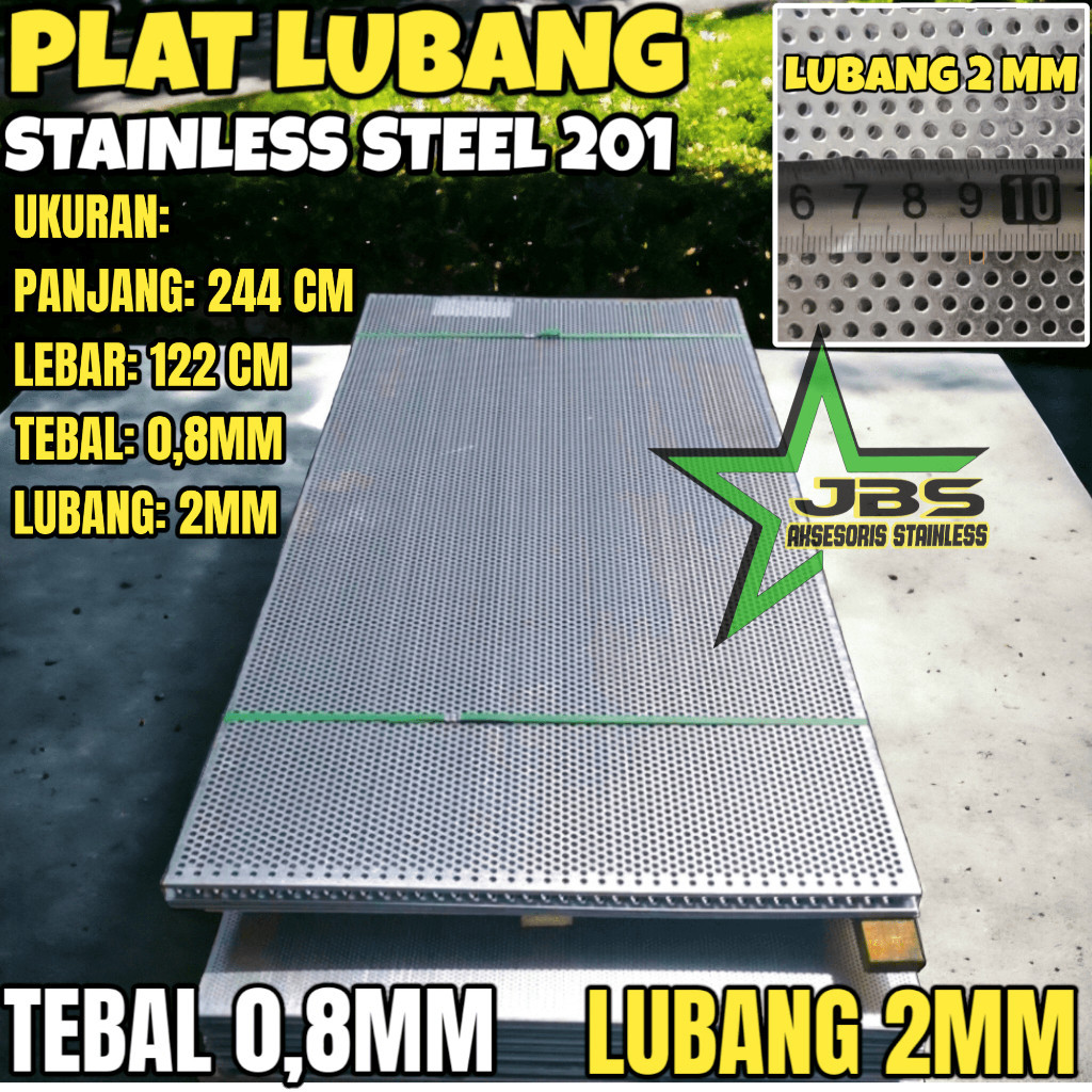 PLAT LUBANG 201 - 122CMX244CM - (0.8 MM) - LUBANG 2MM STAINLESS 201- PLAT PERFORATED PREMIUM