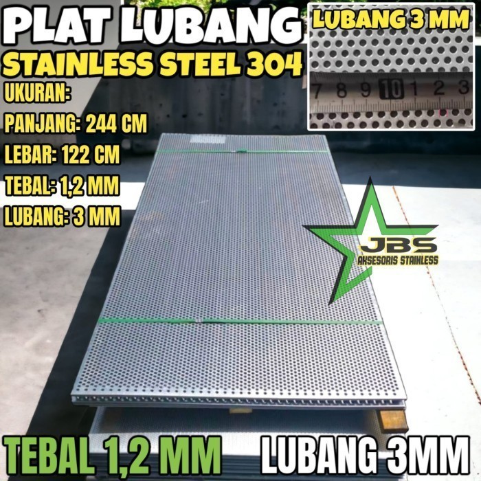 PLAT LUBANG 304 - 122CMX244CM - (1.2 MM) - LUBANG 3MM STAINLESS STEEL 304 - PLAT PERFORATED PREMIUM