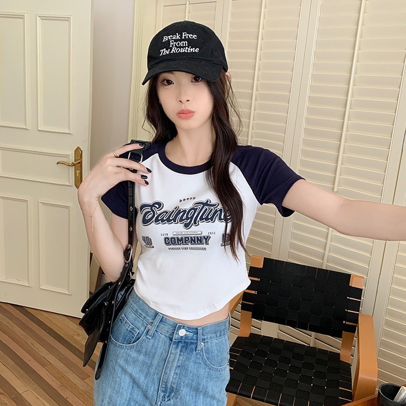Baju Atasan Kaos Crop Top Wanita Fashion Korea Crop Tee Lengan Pendek Saingtune