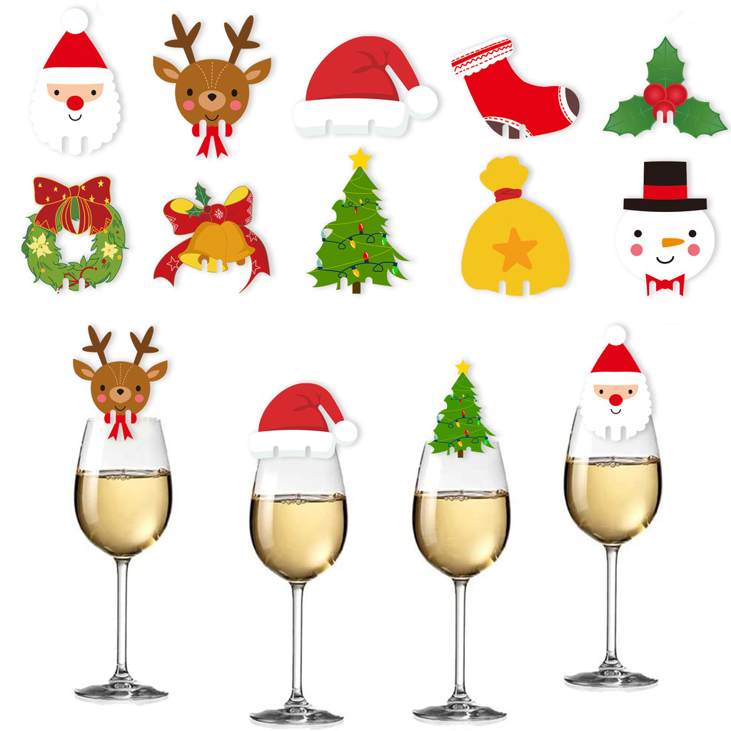 

100pcs Christmas Glass Decoration Santa Hat Xmas Card Home Table Place Decor Navidad New Year Party