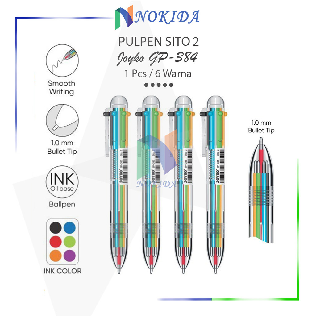 

Nokida Ballpoint Joyko Sito 2 BP-385 [1 Pcs/6 Warna] / Bulpen Ball Pen Pulpen Tinta Hitam Biru Merah