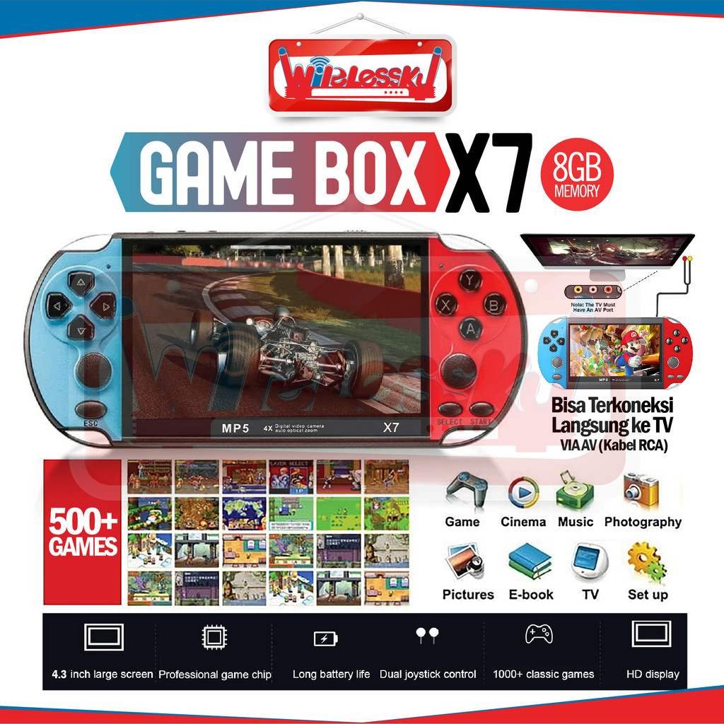 Clevates - GAMEBOY X7 Enhanced Edition GAMEBOX PSP X7 Handheld Console 5.000+ games 4.3inch MP5