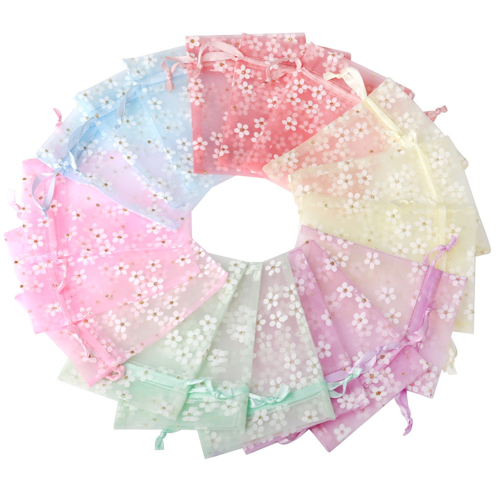 

10/20pcs/lot New Organza Gift Bag 10x14cm For Jewelry Flower Drawstring Pouches For Wedding Christmas Party Candy Packing