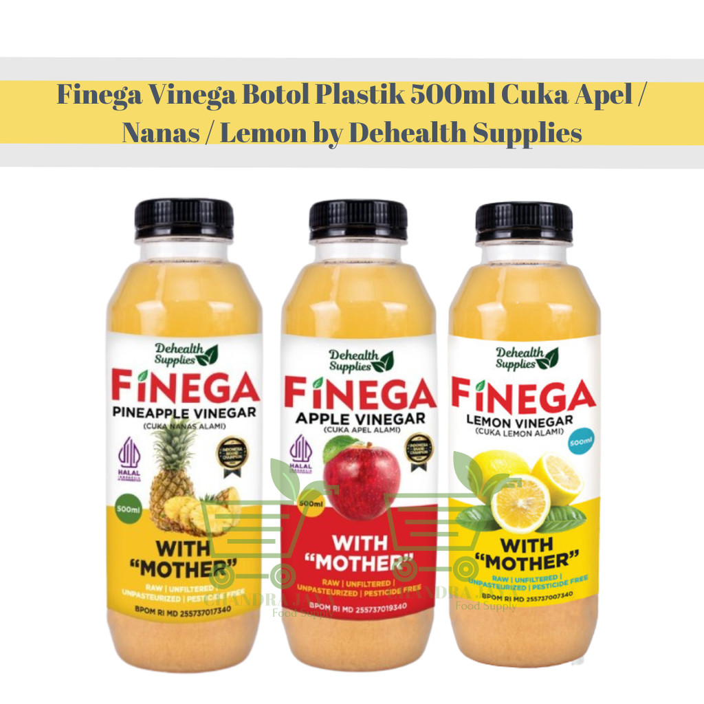 

Finega Vinega Botol Plastik 500ml Cuka Apel / Nanas / Lemon by Dehealth Supplies