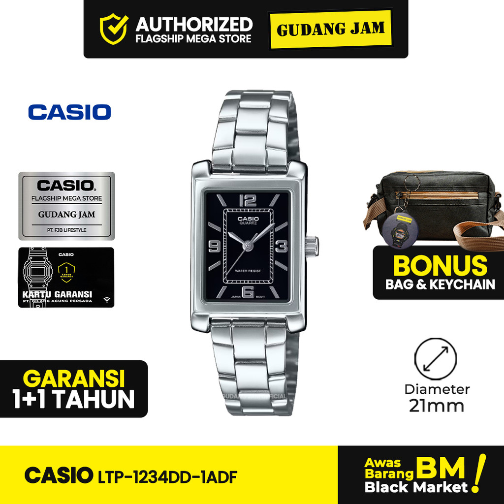 Jam Tangan Casio Wanita LTP-1234DD-1ADF Analog Black Rantai