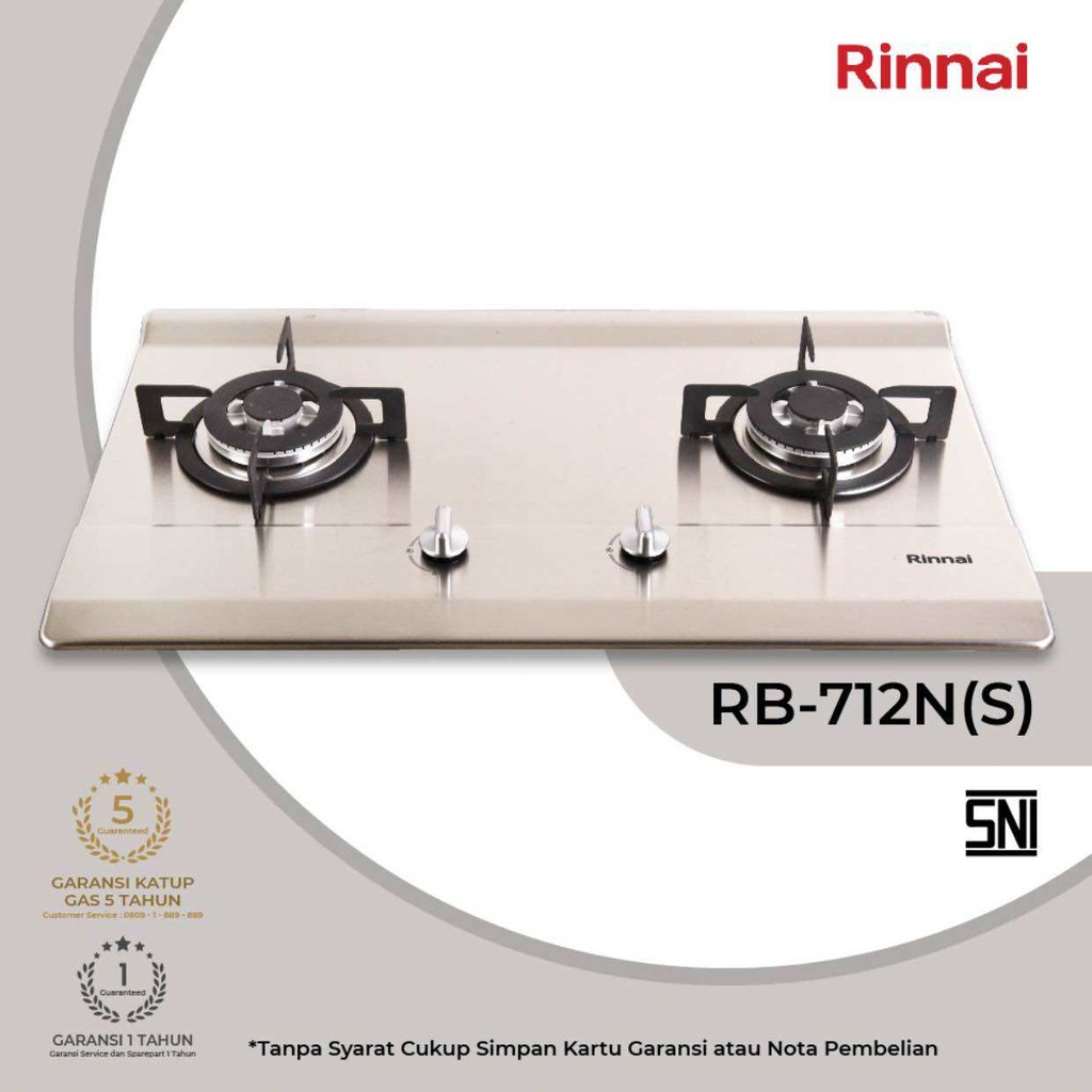 RINNAI KOMPOR TANAM STAINLESS RB 712NS - KOMPOR TANAM RINNAI 2 TUNGKU STAINLESS STEEL - KOMPOR TANAM