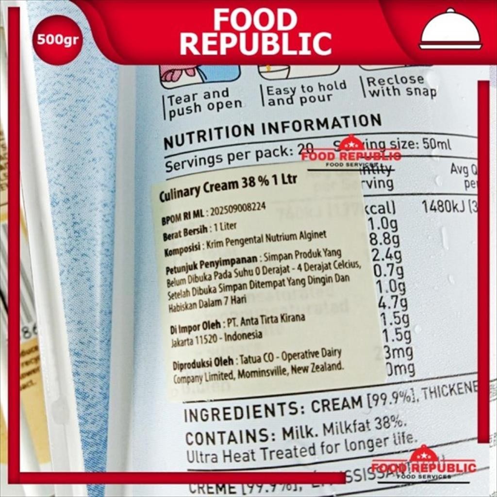 

RB Tatua Culinary dan Whipping Cream 1 LTR Import New Zealand Best Seller