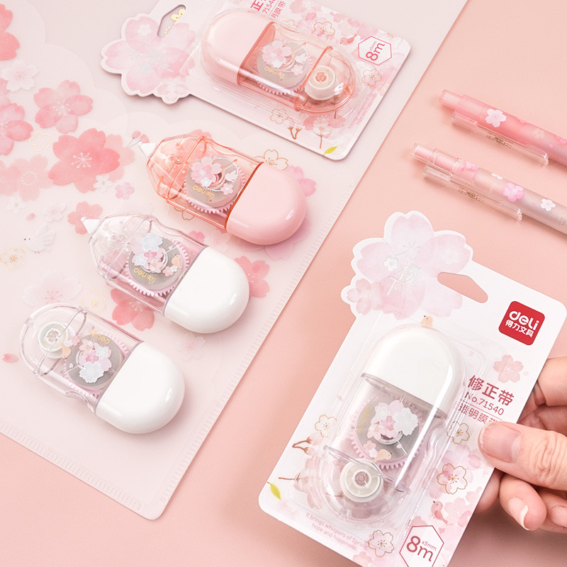 

Cute Cherry Blossom 8m Correction Tape Pen Non-Refillable White Out for Students Office Supplies