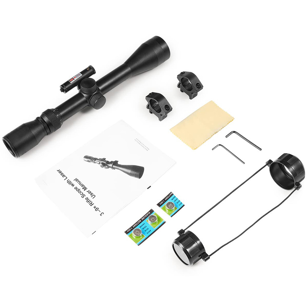 3-9X40 Rifle Scope Laser Combo Duplex Reticle Tactical Optics Riflescope with Red Laser for Airsoft 