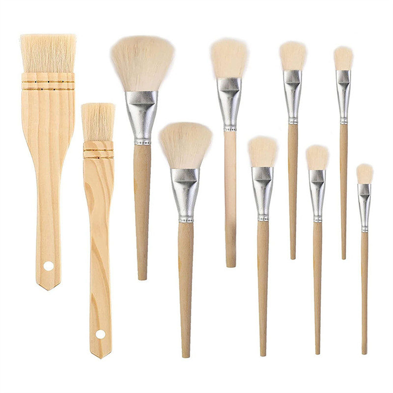 

10 PCS Assorted Size Paint Brush Gilding Brush Gold Leaf Hair Duster Flat Brush Sweep Mops for Watercolor, Wash, Ceramic