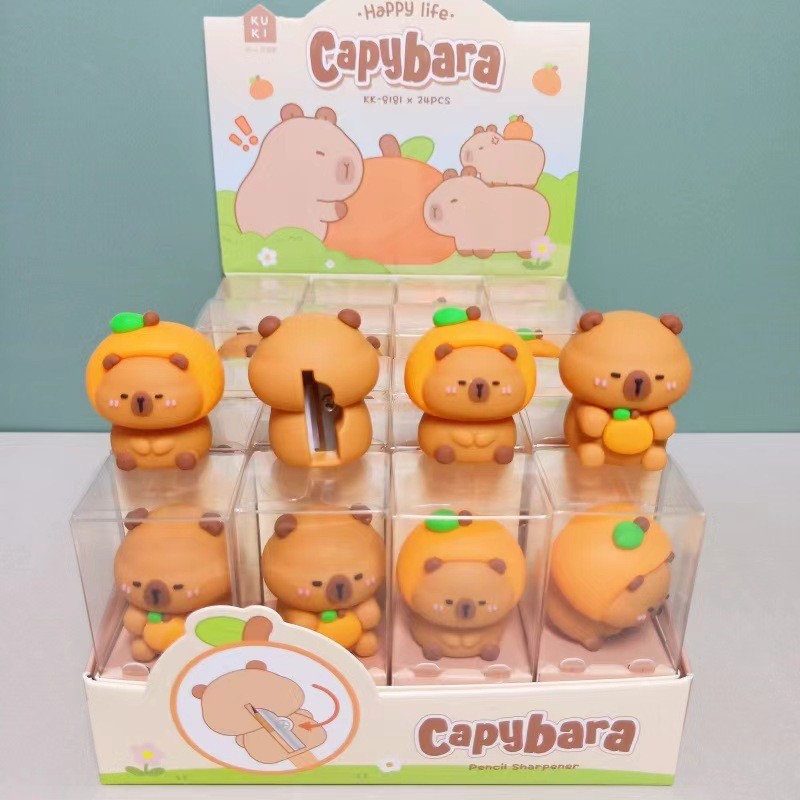 

2Pcs/Set Capybara Stationery Cartoon Silicone Dolls pencil sharpener student supplies pencil sharpener children's Toy Prize Gift